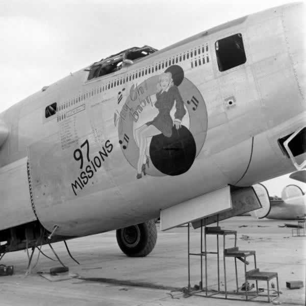 After 97 missions, B-24 Liberator "Shy Chi Baby" rests in the boneyard at Kingman Army Air Field